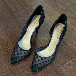 Jessica Simpson Black Polka Dot D'Orsay Pointed-Toe Heels